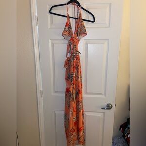 Orange Cut Out Tropical Dress